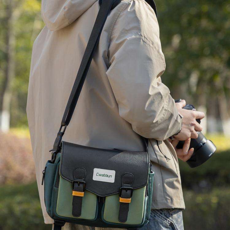 Cwatcun D99 Large Shoulder Camera Bag Multi-functional Casual Color Clash Lightweight Storage Bag