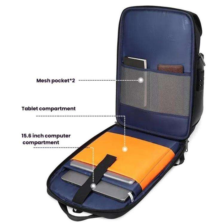 Wiersaam WY1200 Men Waterproof Anti-Theft Business Backpack Multiple Organizer Compartments(Black)