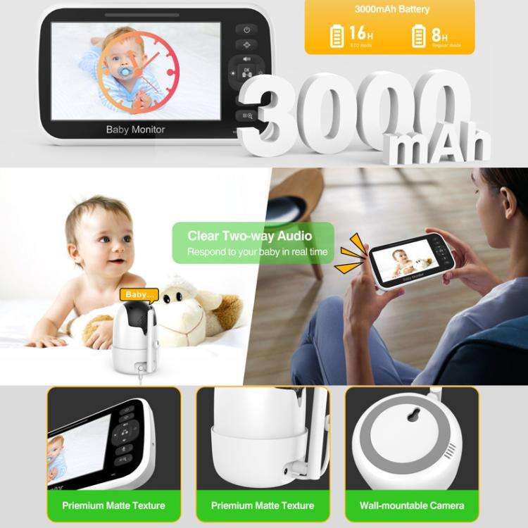 5 inch LCD Screen Auto Night Vision Baby Monitor EU Plug