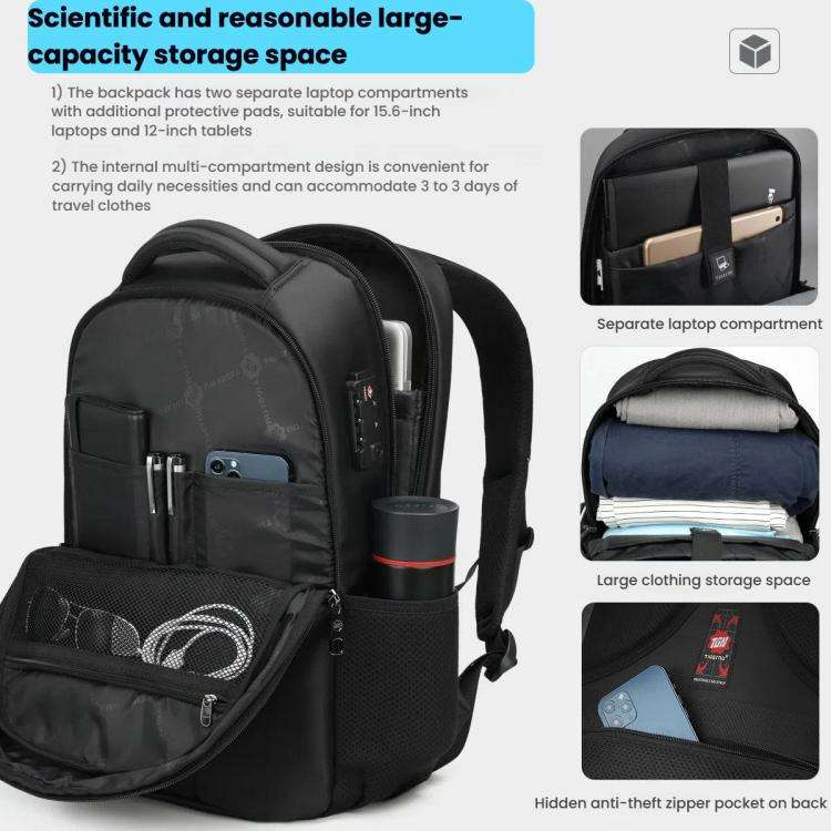 Tigernu Expandable Men Business Anti-Theft Laptop Backpack With USB Charging Port, Reflective Str...
