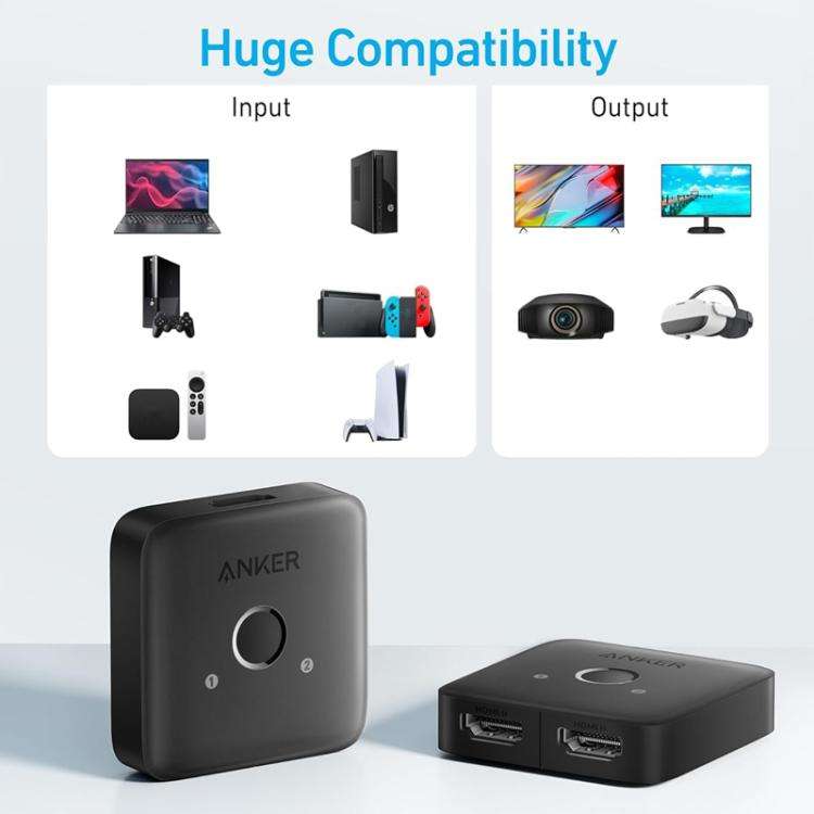 ANKER A83H1 4K 2 Into 1 Out Docking Station HDMI Converter(Black)