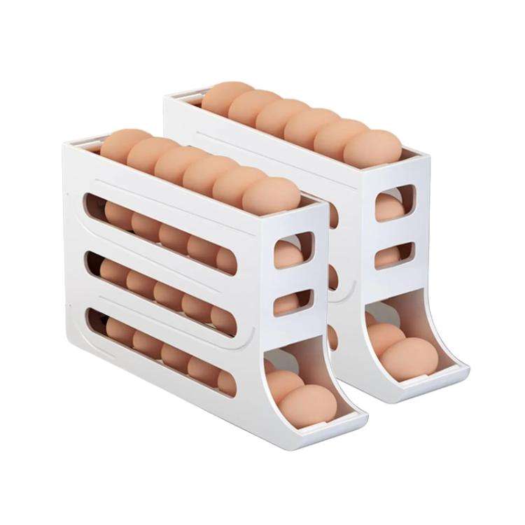 2pcs Kitchen Eggs Organizer 4-layer Slide Refrigerator Eggs Rack Automatic Rolling Tray Drop-proo...