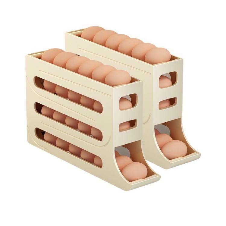 2pcs Kitchen Eggs Organizer 4-layer Slide Refrigerator Eggs Rack Automatic Rolling Tray Drop-proo...