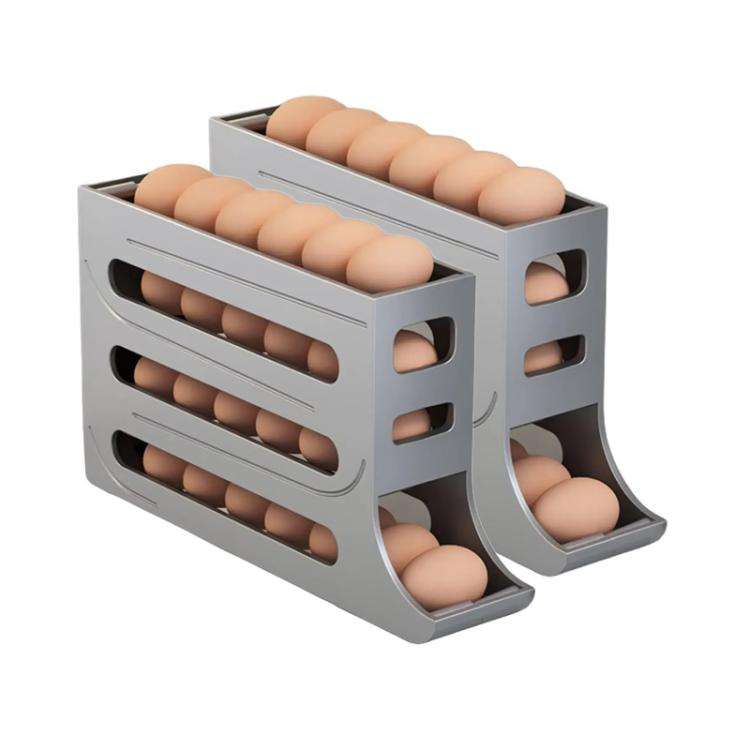 2pcs Kitchen Eggs Organizer 4-layer Slide Refrigerator Eggs Rack Automatic Rolling Tray Drop-proo...