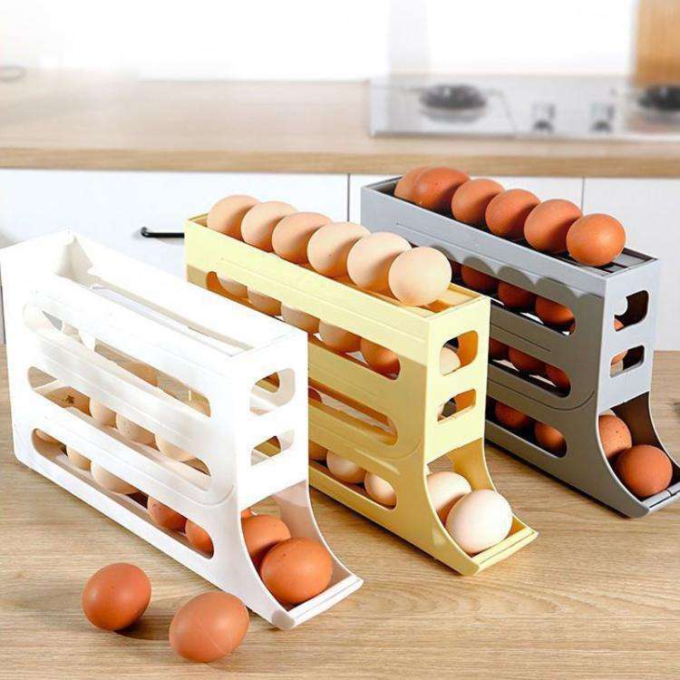 2pcs Kitchen Eggs Organizer 4-layer Slide Refrigerator Eggs Rack Automatic Rolling Tray Drop-proo...