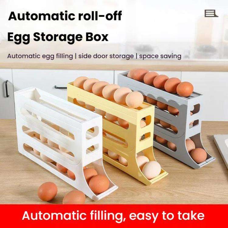 2pcs Kitchen Eggs Organizer 4-layer Slide Refrigerator Eggs Rack Automatic Rolling Tray Drop-proo...