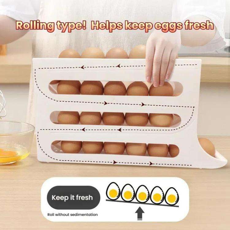 2pcs Kitchen Eggs Organizer 4-layer Slide Refrigerator Eggs Rack Automatic Rolling Tray Drop-proo...