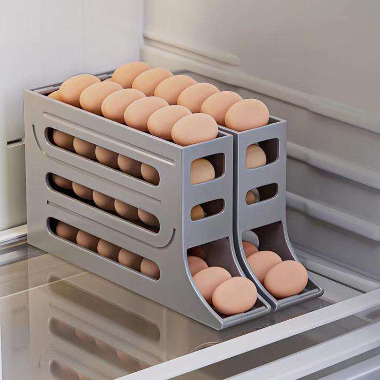 2pcs Kitchen Eggs Organizer 4-layer Slide Refrigerator Eggs Rack Automatic Rolling Tray Drop-proo...