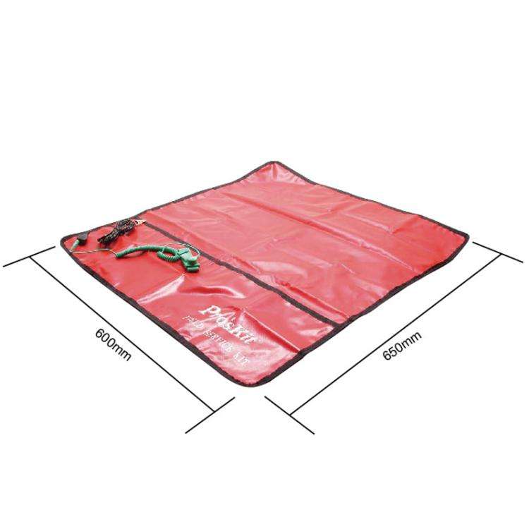 ProsKit 8PK-AS07-1 26x24 Inch ESD Anti-Static Work Mat with 2m Wrist Strap & 3m Grounding Cord(Red)