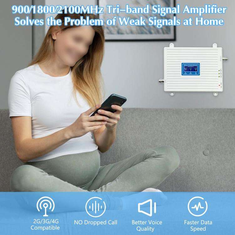 Triple-Band 900/1800/2100 Mobile Phone Signal Reception Booster Amplifier, Specification: UK Plug...