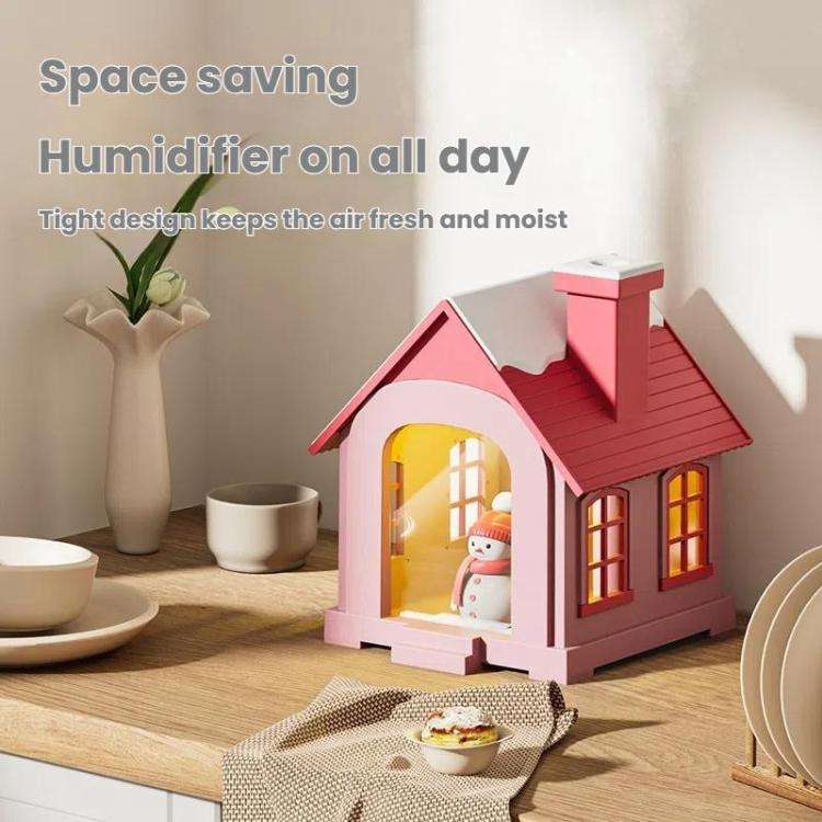 500ML Portable Mini Snow House Humidifier USB Desktop Snowman Colorful Ambient Light Air Humidifi...