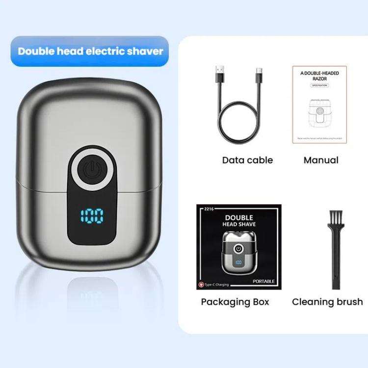Portable Mini Dual Head Electric Shaver for Men - LCD Display, Floating Blades, Waterproof, USB-C...