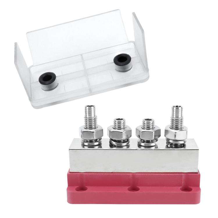600A RV Yacht Copper Bolt 4 Stud Heavy Duty Busbar Terminal, Color: Red Single