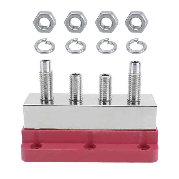 600A RV Yacht Copper Bolt 4 Stud Heavy Duty Busbar Terminal, Color: Red Single