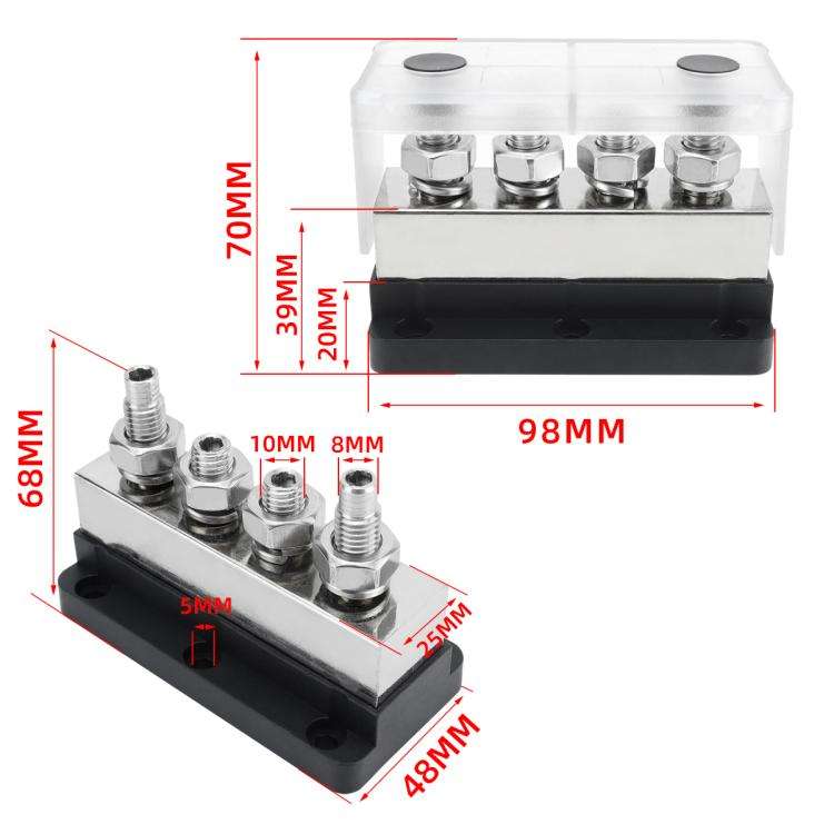 600A RV Yacht Copper Bolt 4 Stud Heavy Duty Busbar Terminal, Color: Black Single