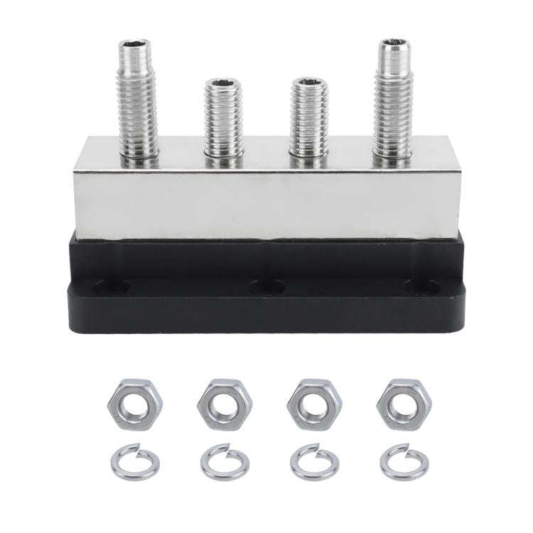 600A RV Yacht Copper Bolt 4 Stud Heavy Duty Busbar Terminal, Color: Red+Black
