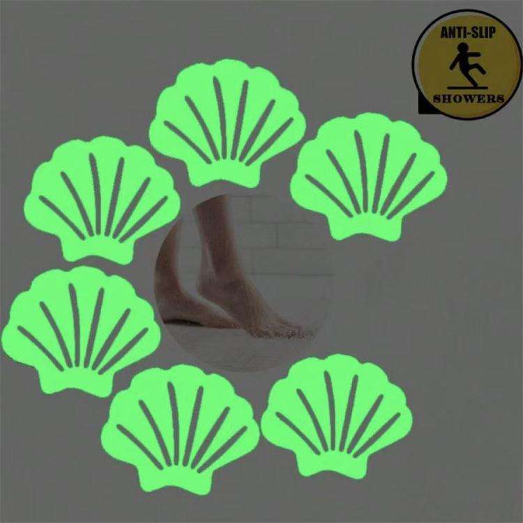 12pcs /Pack PEVA Self-Adhesive Glow-in-the-Dark Anti-Slip Stickers for Bathroom, Stairs, Floor Conch