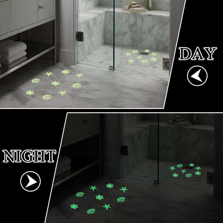 12pcs /Pack PEVA Self-Adhesive Glow-in-the-Dark Anti-Slip Stickers for Bathroom, Stairs, Floor Conch