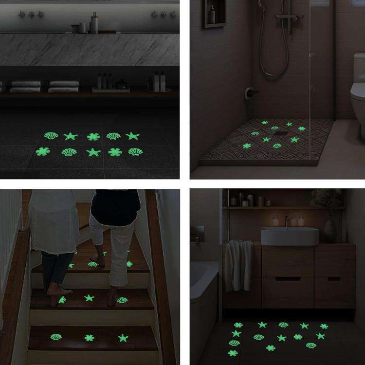 12pcs /Pack PEVA Self-Adhesive Glow-in-the-Dark Anti-Slip Stickers for Bathroom, Stairs, Floor Conch