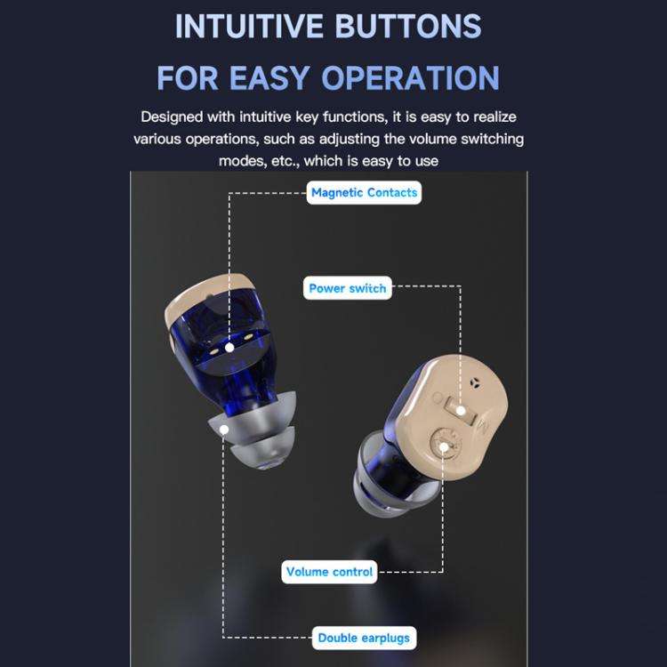 Elderly Hearing Aids In-Ear Sound Amplifier Stand-Alone Sound Collector Invisible Hearing Aids(Blue)