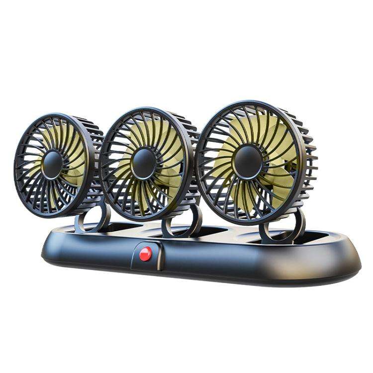 Car Three-head Adjustable Folding Multifunctional Fan With Number Plate(Yellow 12V Cigarette Ligh...