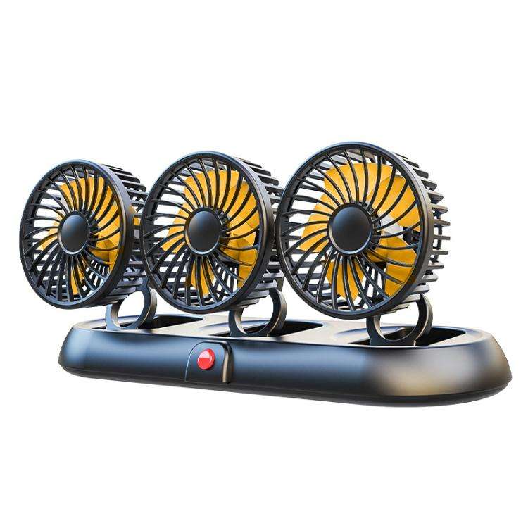 Car Three-head Adjustable Folding Multifunctional Fan With Number Plate(Orange 12V Cigarette Ligh...