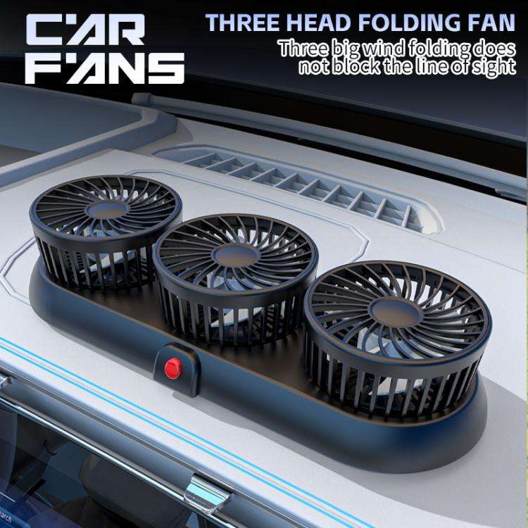 Car Three-head Adjustable Folding Multifunctional Fan With Number Plate(Yellow 12V Cigarette Ligh...