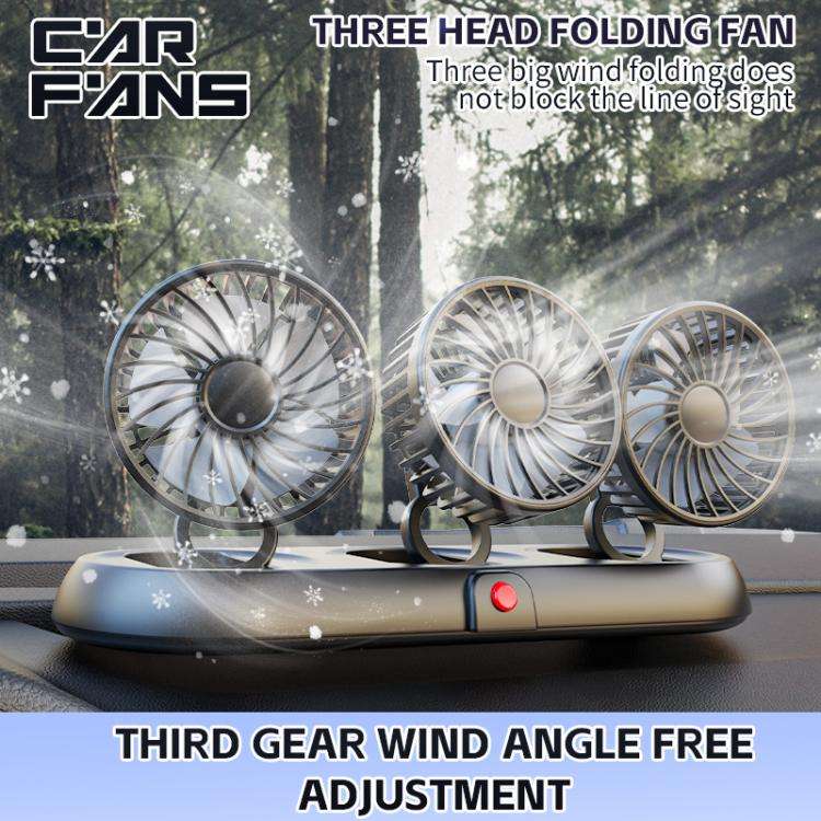 Car Three-head Adjustable Folding Multifunctional Fan With Number Plate(Yellow 12V Cigarette Ligh...