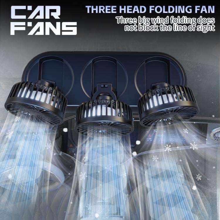 Car Three-head Adjustable Folding Multifunctional Fan With Number Plate(Yellow 12V Cigarette Ligh...