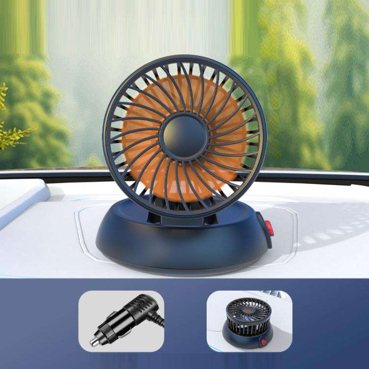 Car Single-head Three-speed Adjustable Folding High-wind Fan(Orange 12V Cigarette Lighte)