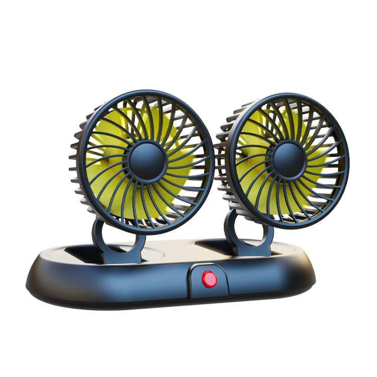 Car Two Head Adjustable Foldable Multifunctional High-Wind Fan(Yellow 12V Cigarette Lighter)