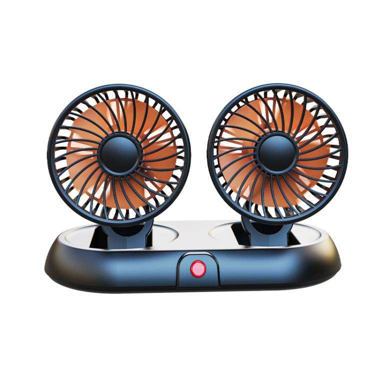 Car Two Head Adjustable Foldable Multifunctional High-Wind Fan(Orange 12V Cigarette Lighter)