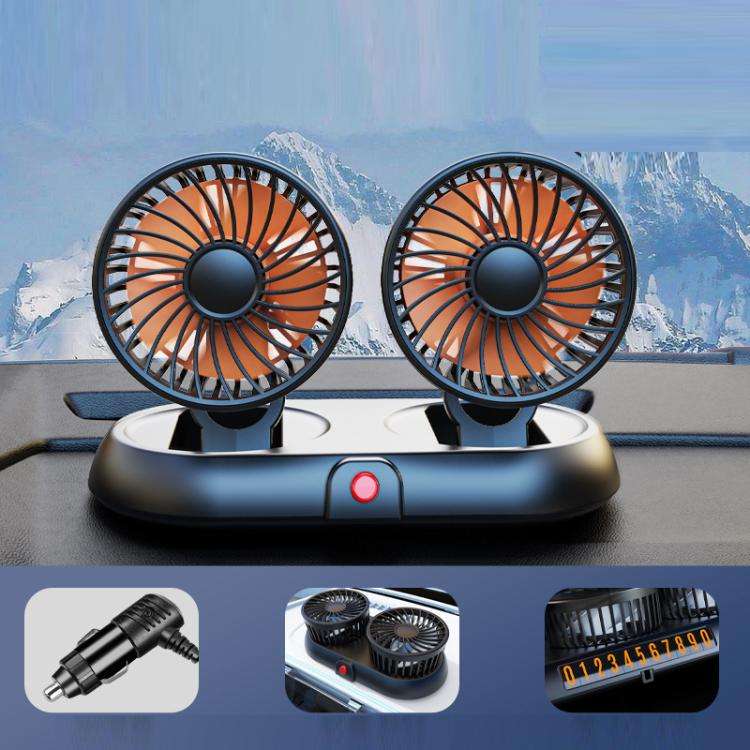 Car Two Head Adjustable Foldable Multifunctional High-Wind Fan(Orange 12V Cigarette Lighter)