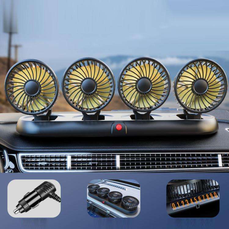Truck Refrigeration High Wind Four-head Fan(Yellow 12V Cigarette Lighter)
