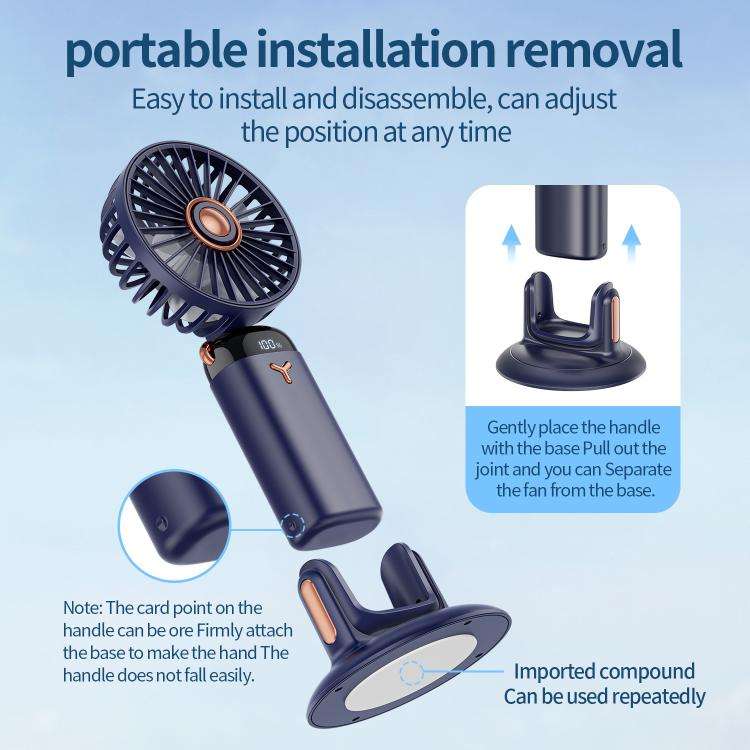 360-Degree Rotation Foldable Handheld Desk Fan Wall Mounted Rechargeable Portable Mini Fan(Blue)
