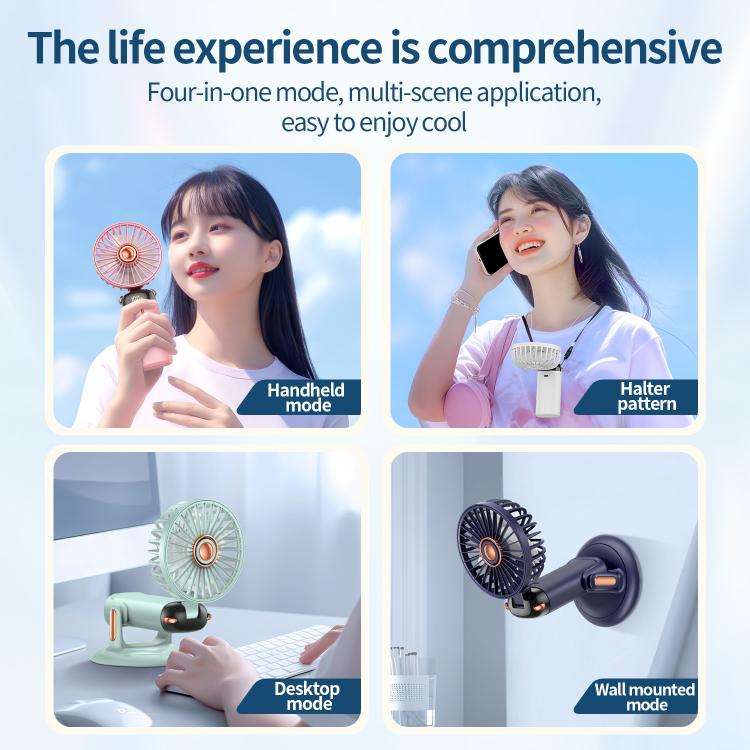 360-Degree Rotation Foldable Handheld Desk Fan Wall Mounted Rechargeable Portable Mini Fan(White)