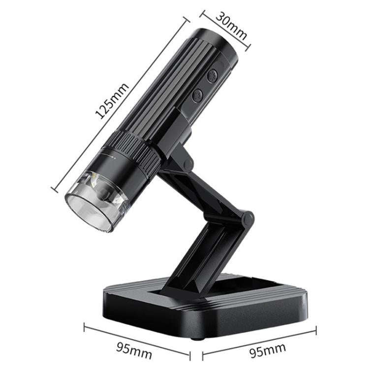 Portable 200W Pixel 1000X HD Wireless Digital Microscope(Black With Holder)