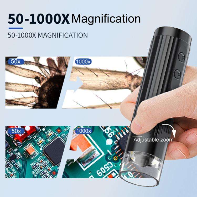 Portable 200W Pixel 1000X HD Wireless Digital Microscope(White With Holder)