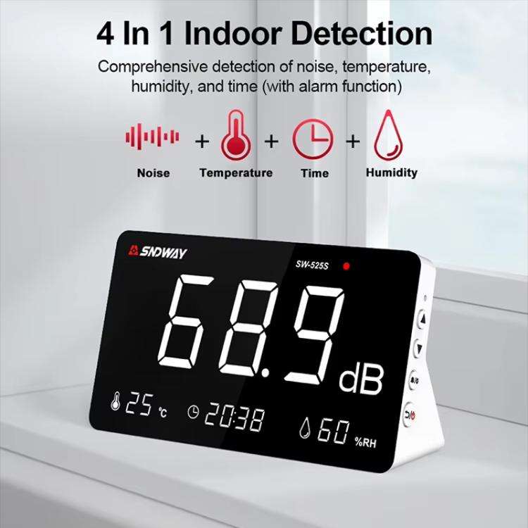SNDWAY SW-525S Desktop Noise Meter Temperature and Humidity Meter Decibel Meter Environmental Noi...