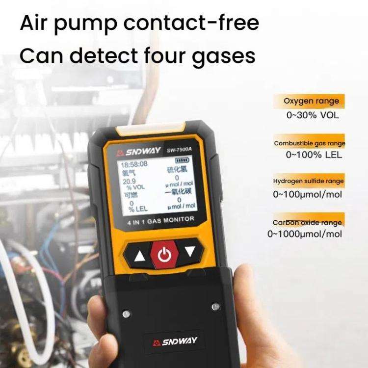 SNDWAY SW7500A 4 In 1 Gas Detector Combustible Gas Oxygen Hydrogen Sulfide Toxic and Harmful Dete...
