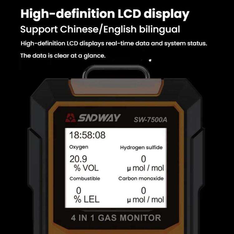SNDWAY SW7500A 4 In 1 Gas Detector Combustible Gas Oxygen Hydrogen Sulfide Toxic and Harmful Dete...