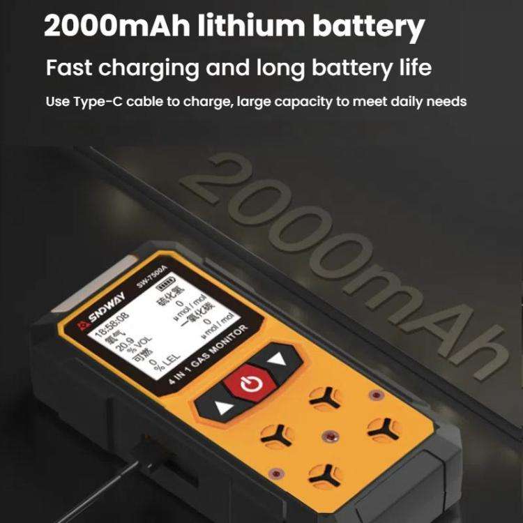 SNDWAY SW7500A 4 In 1 Gas Detector Combustible Gas Oxygen Hydrogen Sulfide Toxic and Harmful Dete...