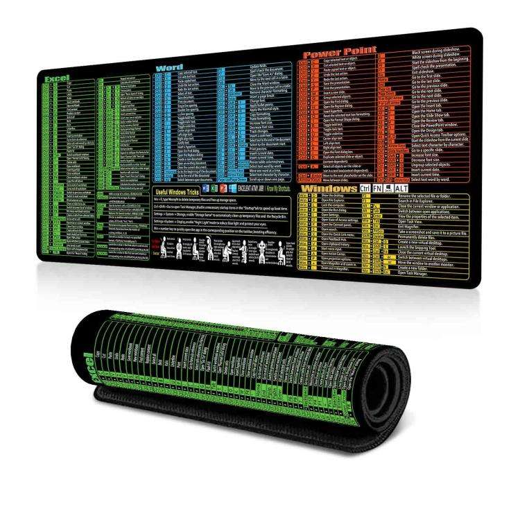 Keyboard Shortcut Desk Mat Mouse Pad Non-Slip Office Desk Pad With Computer Commands 400x800x2mm(...