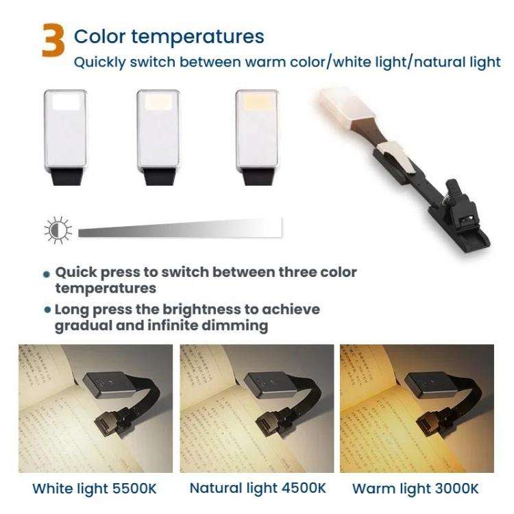 Portable Clip Book Lamp Mini Desk Lamp Learning Reading Rechargeable Clip Bookmark Light(Magnetic...