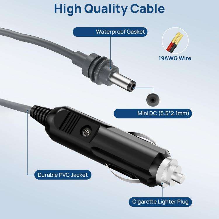 EDUP EP-SK0101 3m Mini Car Charger Cigarette Lighter To DC5.5 x 2.1mm Car Waterproof Power Cable