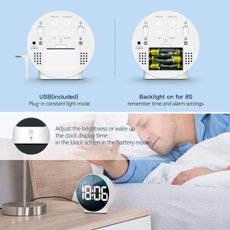 EDUP EH-8816 Simple Digital Electronic Clock Night Light Battery Plug-in Dual Power Mode Alarm Cl...