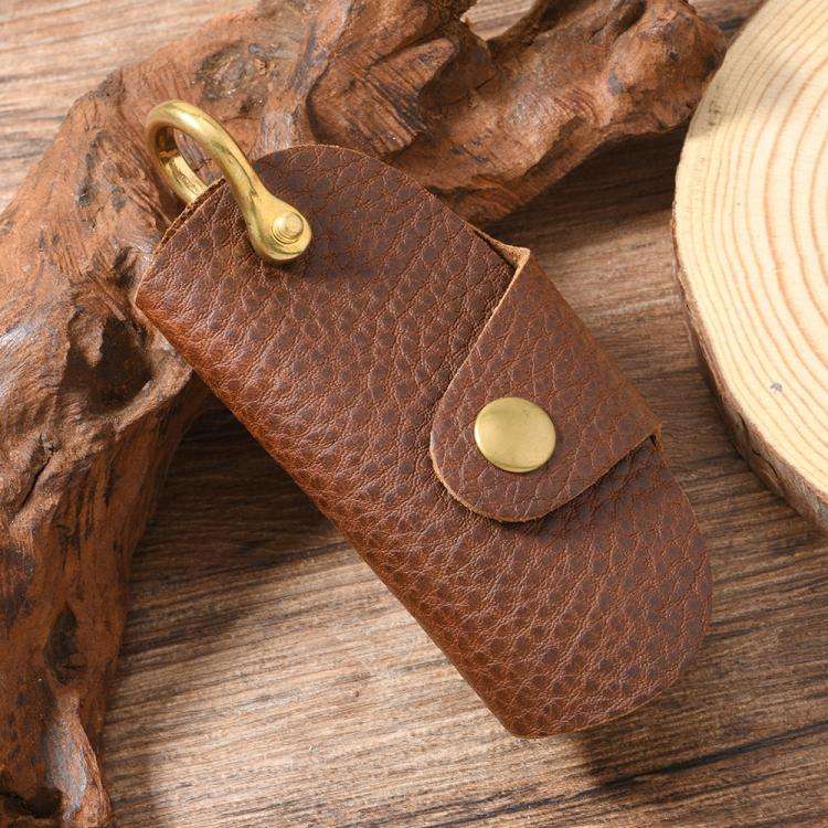 Vintage Pebbled Leather Key Holder - Genuine Leather Keychain Organizer with Belt Clip Car Key Ac...