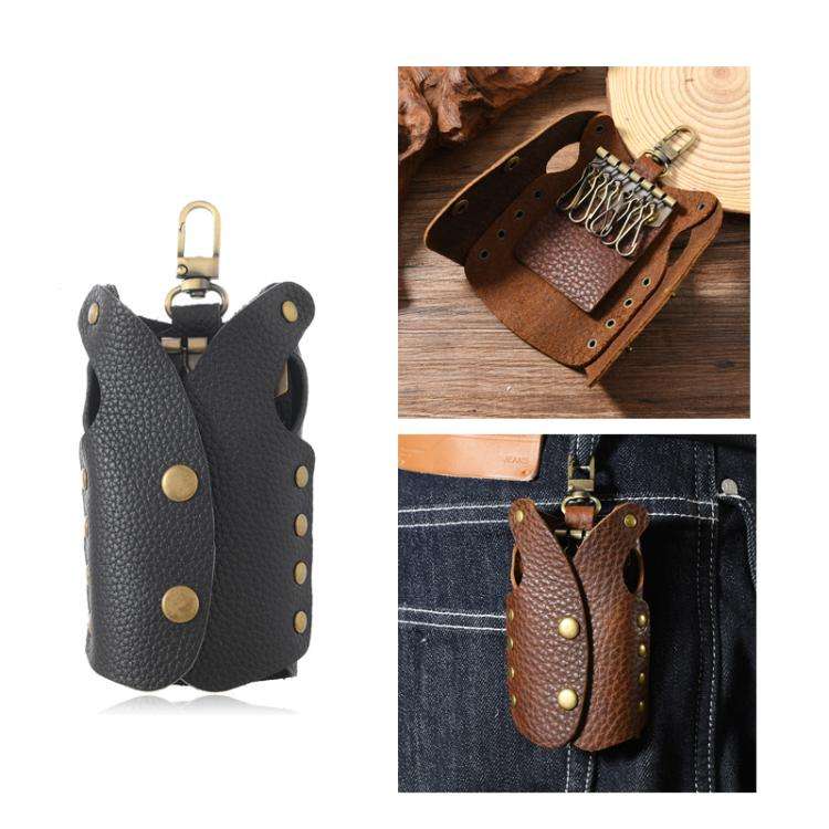 Clothing-Shaped Vintage Pebble Grain Leather Key Holder Keychain With Studded Design (Deep Brown)