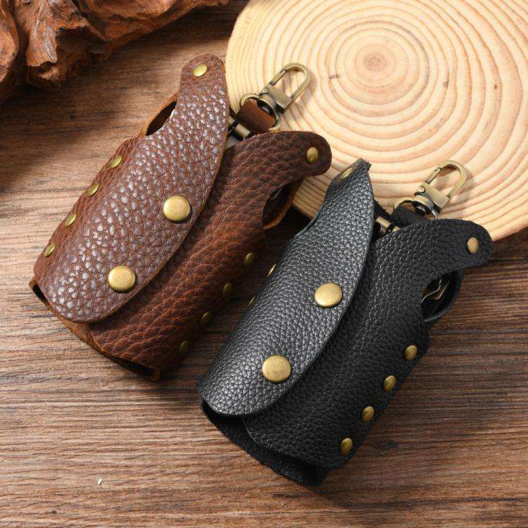 Clothing-Shaped Vintage Pebble Grain Leather Key Holder Keychain With Studded Design (Deep Brown)