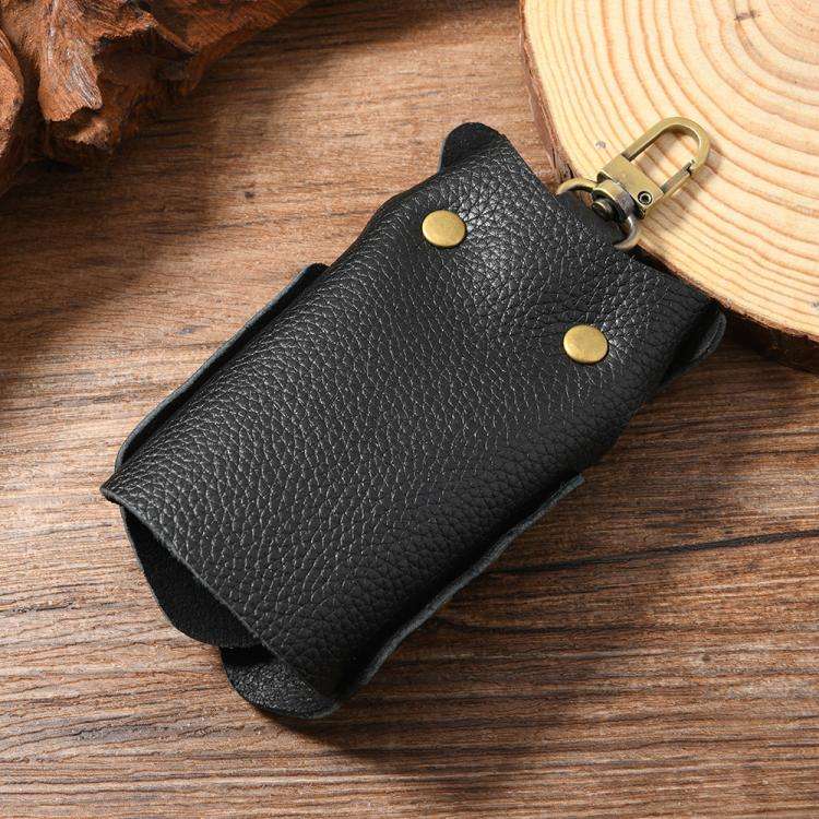 Clothing-Shaped Vintage Pebble Grain Leather Key Holder Keychain With Studded Design (Deep Brown)